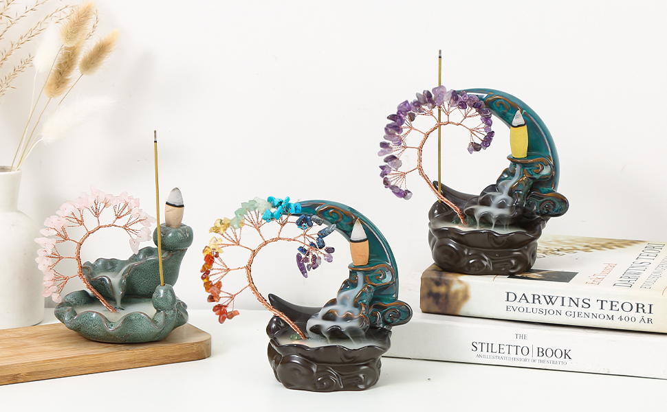 Incense Waterfall Moon Backflow Incense Burner Ceramic