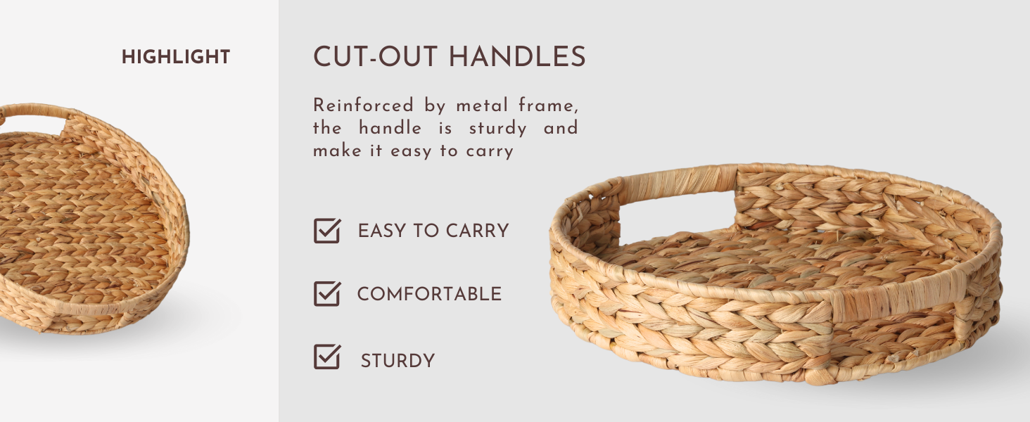 Round Hyacinth Trays Set of 2, 11.8 Inches Natural Wicker