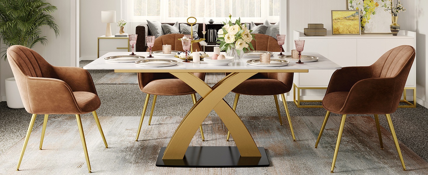 HERNEST 71" White Sintered Stone Dining Table for 68