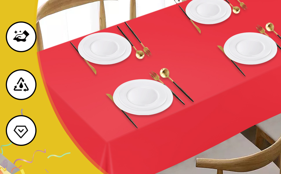tujol Red 6 Pack Plastic Table Cloth 54" x 108", Disposable