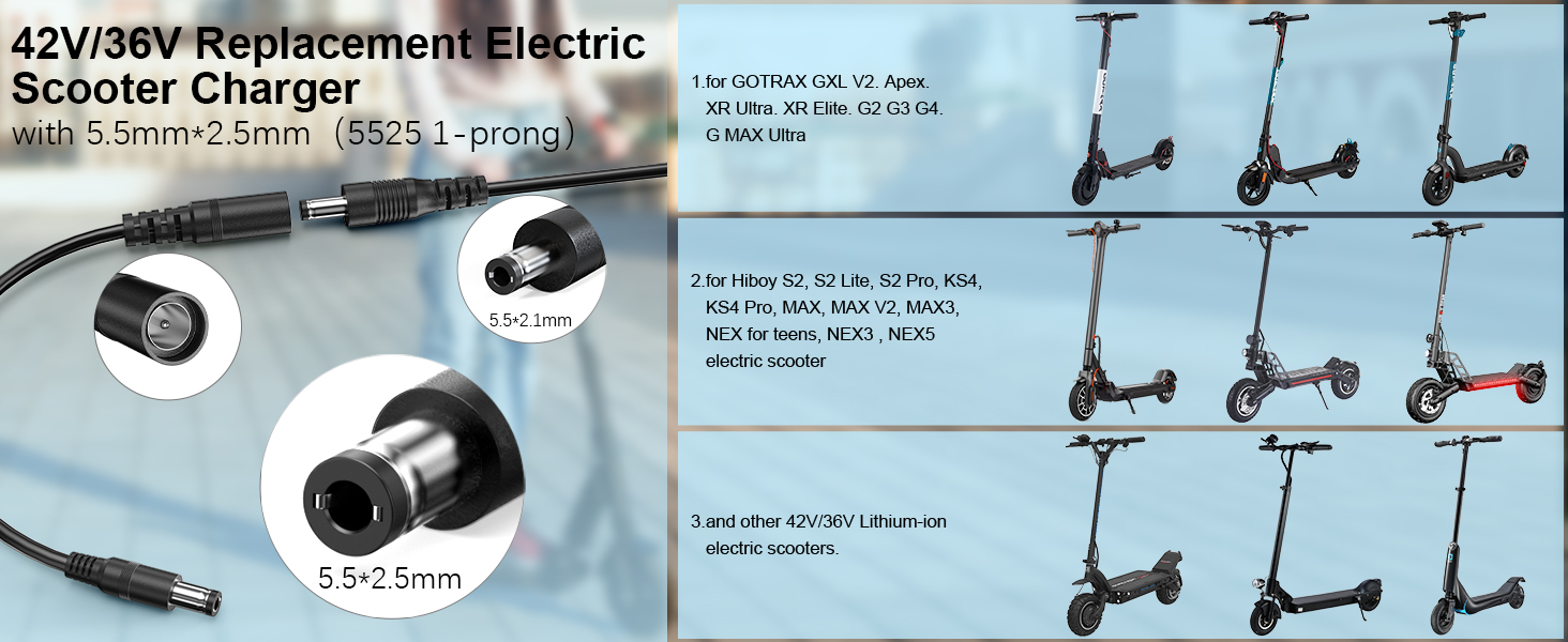 42v 2a replacement charger for electric scooter 42V/36 V lithium lithium battery, scooter charger for Gotrax, Jetson, Swagtron, Brid, Segway, Razor, Sisigad, Xiaomi and others 16 Replacement of the Hoverboard charger
