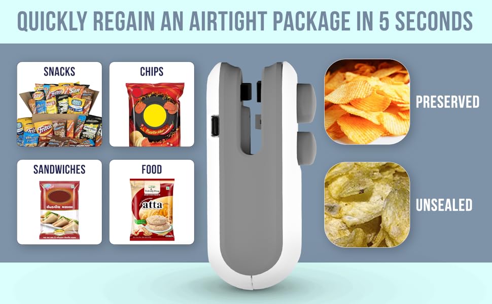 GREEVA Portable Mini Sealing Machine, Handheld Packet Sealer for Food, Snacks, Chips,