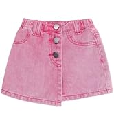 WDIRARA Girl's Wrap Button Front Asymmetrical Hem Denim Skort High Waist Skirt Shorts