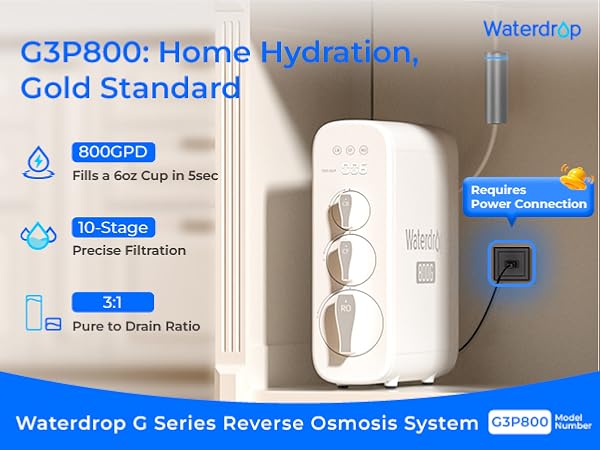 Waterdrop G3P800 Reverse Osmosis System, 800 GPD Fast Flow, NSF/ANSI 42 & 53 & 58 & 372 Certified
