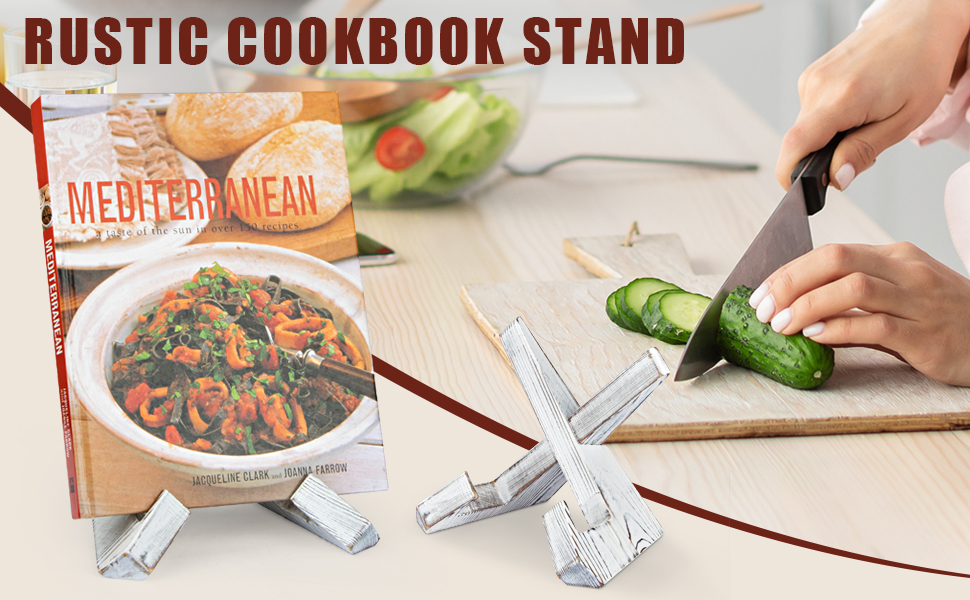 PUERSI Cookbook Stand, Handmade Wooden Cookbook Holder, Recipe Book