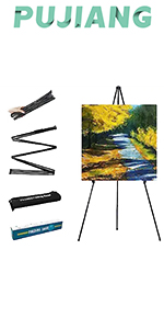 PUJIANG 63&#34; Black Easels for Signs, Adjustable Floor Easel Stand with Carry Bag