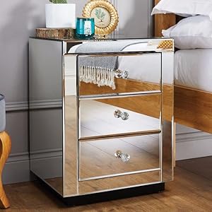 lifestyle shot of italian mirrored bedside table