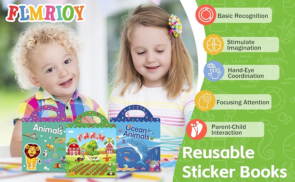 Reusable Sticker Books for Kids 3+ Years Old, Toddler