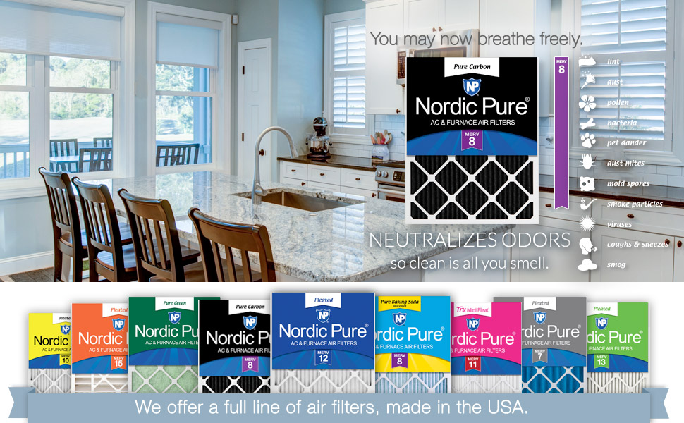 Nordic Pure 20x20x1 Pleated Pure Carbon Odor Reduction AC Furnace Air