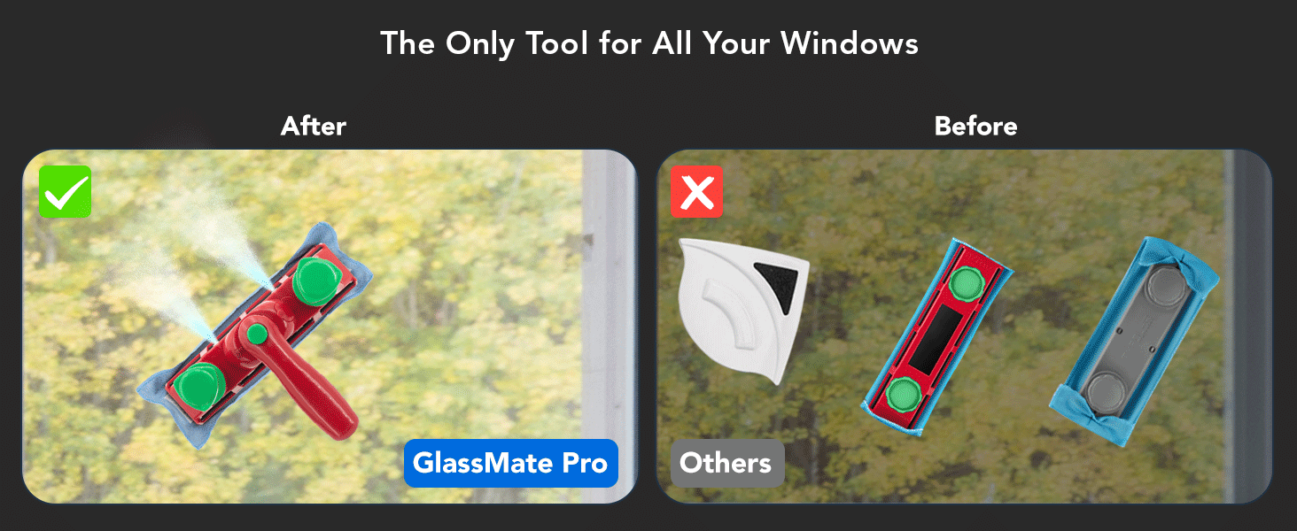 Window cleaners before and after comparison of window cleaning tools