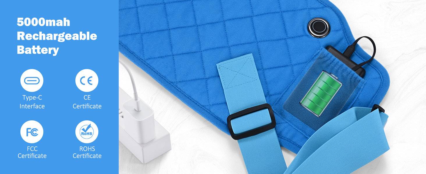 Cordless Heating Pad w/ 5000mAh Battery, Portable and