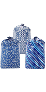 3 Holiday Blue Plastic Gift Bags