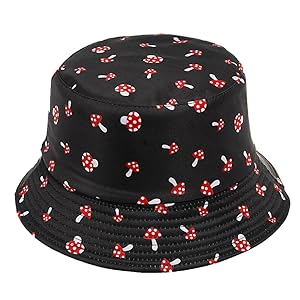 Black Mushroom Bucket Hat Packable Reversible Sun Hats,Fisherman Outdoor Summer Travel Hiking