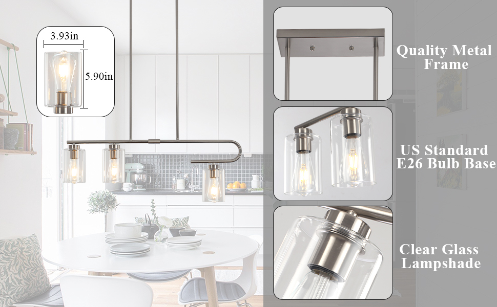 Kitchen Island Lighting, Brushed Nickel Dining Room Light Fixture