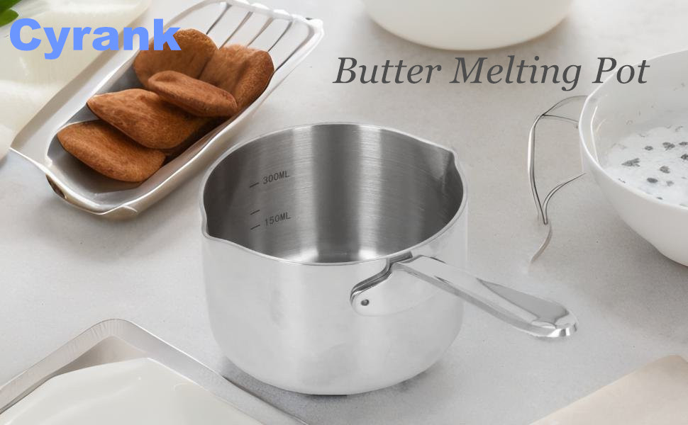 Butter Warmer Pot 6.7oz Stainless Steel Mini Butter Warmer - Dual Spout Small Saucepan For Melting & Heating Mini Pot