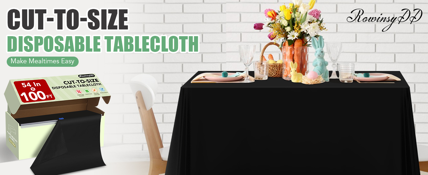54 in X 100 FT Black Plastic Table Cover Roll with Slide