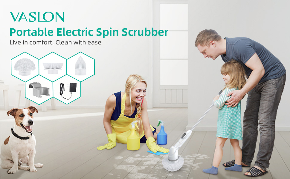 VASLON Electric Spin Scrubber Power Brush Floor Scrubber, Cordless