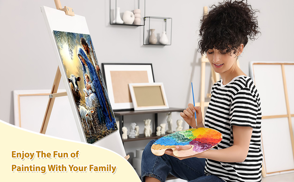 Bowetile Christmas Paint by Numbers Adult Kit with Frame, Nativity