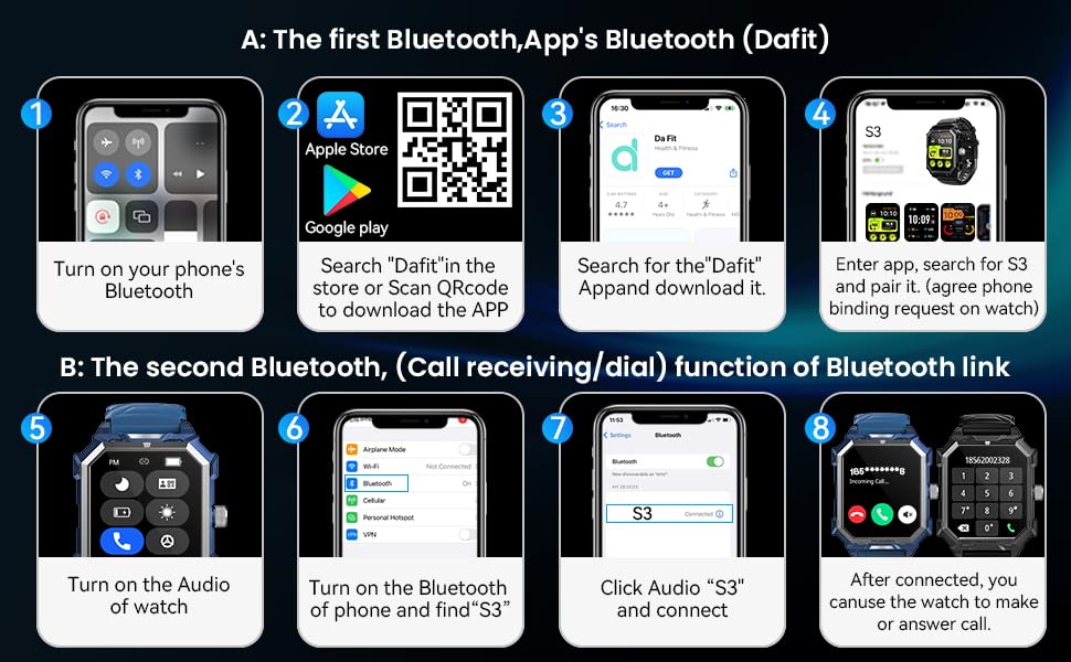 1.96 Fitness Tracker Running Watch (AnswerMake Call), IP68 Waterproof, Pedometer
