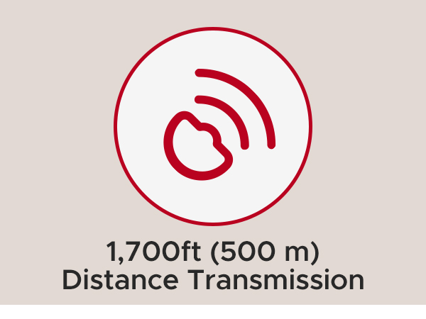 A transmission range of 1,700 ft ensures a stable connection between devices.