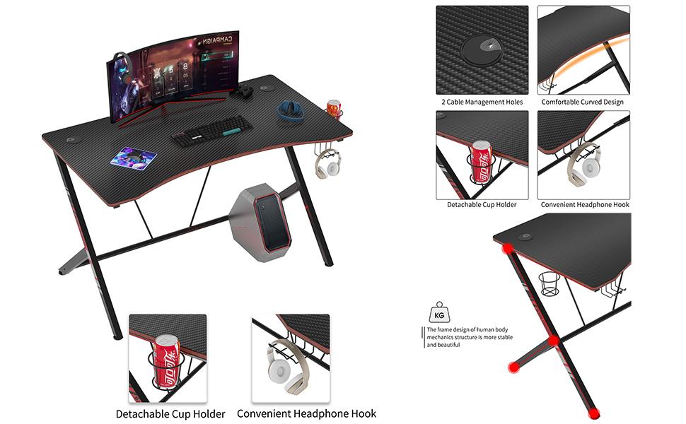 wide desktop computer gaming desk of multiple functional