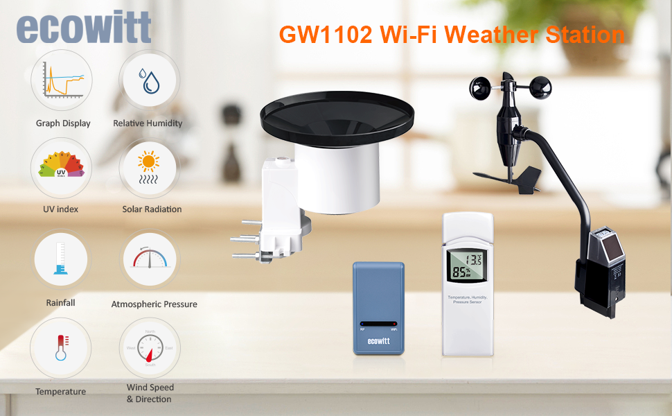 ECOWITT Weather Station, WiFi Gateway with Wireless Solar Powered