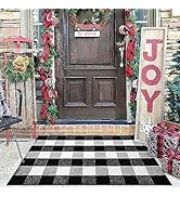 KILOCOCO Buffalo Plaid Checkered Rug - Door Mat Outdoor, Black and White Outdoor, Cotton Washable...