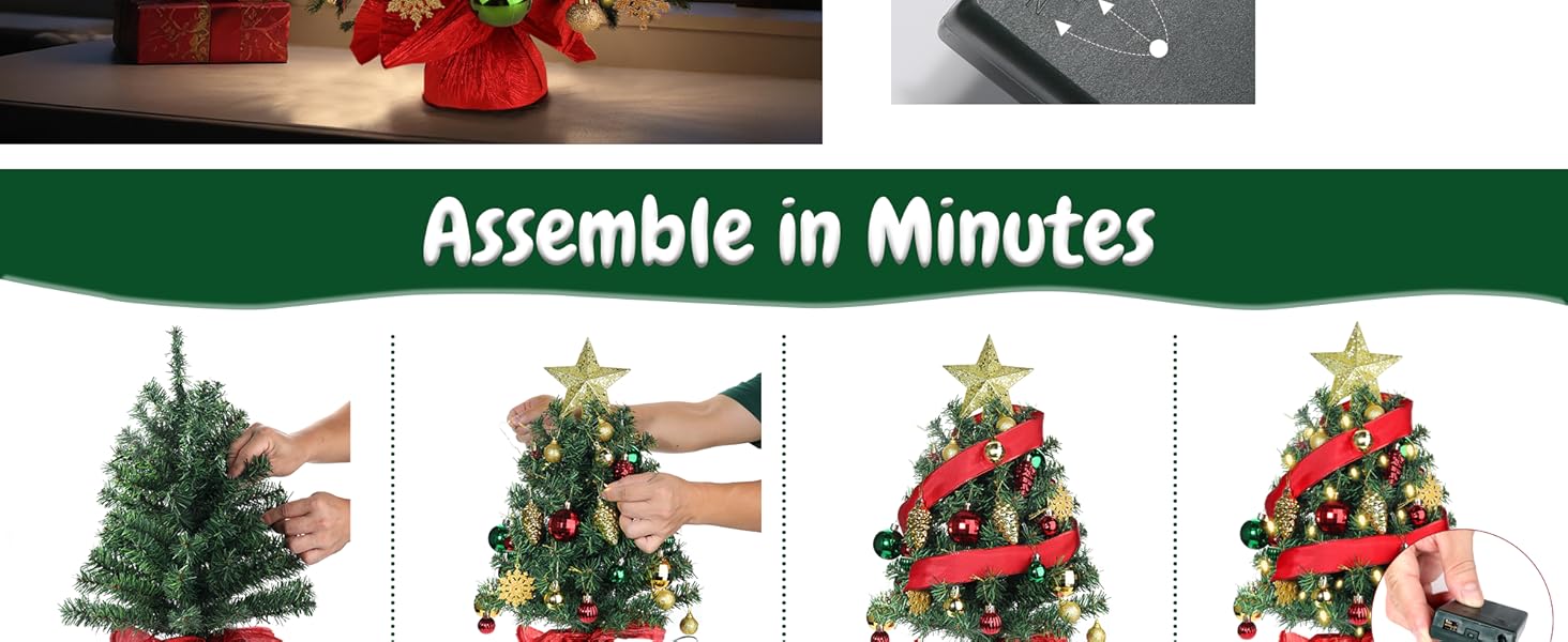 Mini Small Tabletop Christmas Tree 24 Inch /2FT Xmas Christmas Tree with WarmWhite