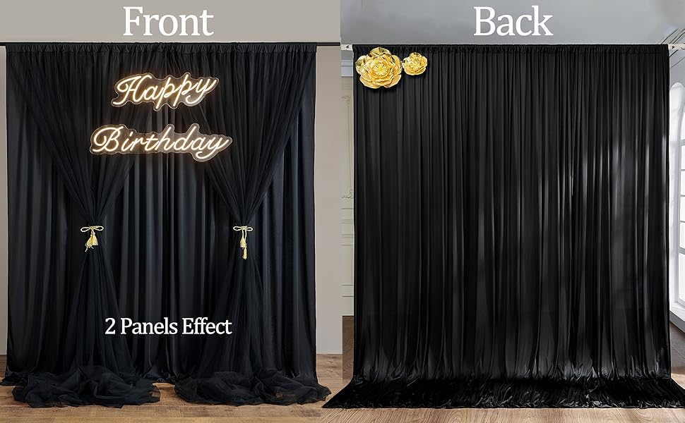 10x20 FT Black Tulle Backdrop Curtain Panels, Dual Layer