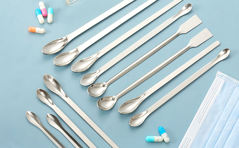 12pcs Stainless Steel Micro Laboratory Spoons Reagent Sampling Lab