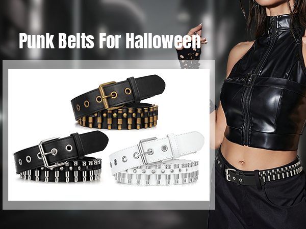 SUOSDEY Black Studded Belt,Y2K Silver Metal Grommet Belt for
