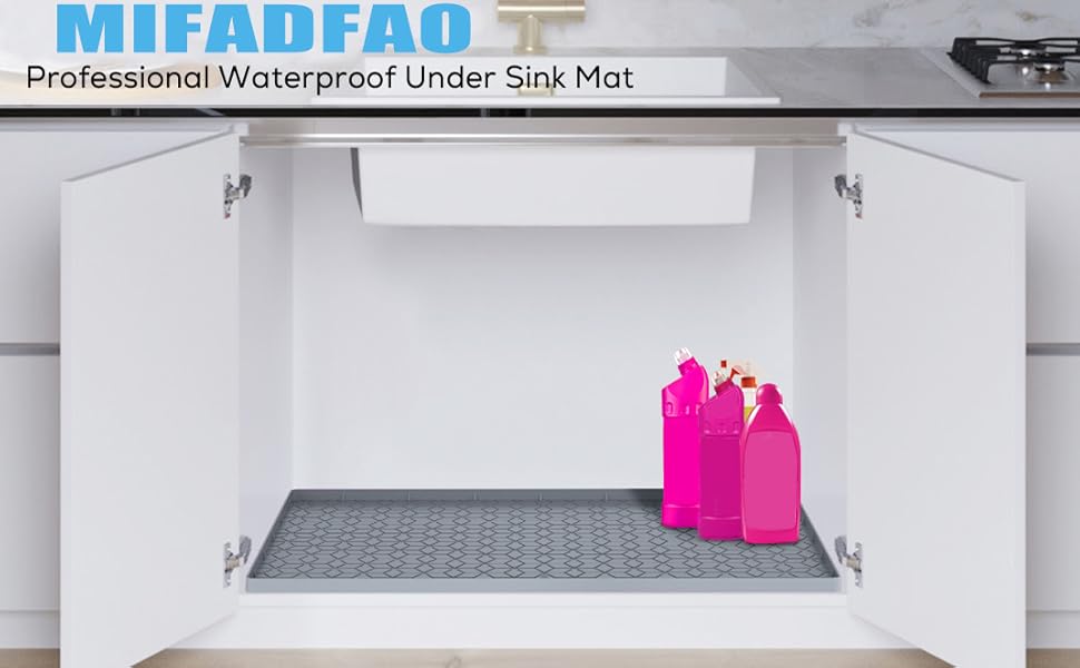 Under Sink Mat for Kitchen, 31"x22" Silicone Waterproof