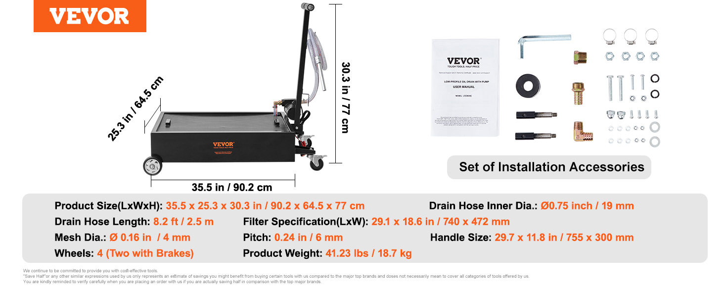 VEVOR Low Profile Oil Drain Pan, 15 Gallon Oil Drain Pan