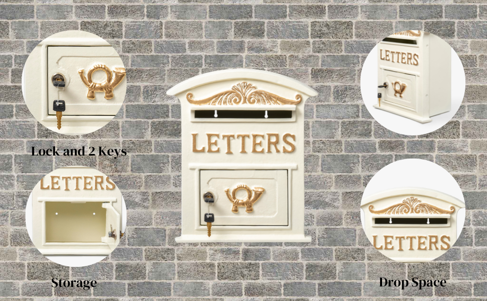 Assorted Collections White Post Box Wall Mounted Sleek Simple Design Mailbox With Street Safe