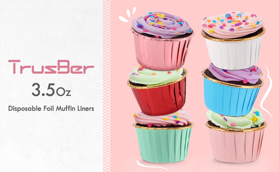 TRUSBER Red and Gold Foil Cupcake Liners,100 pcs Disposable
