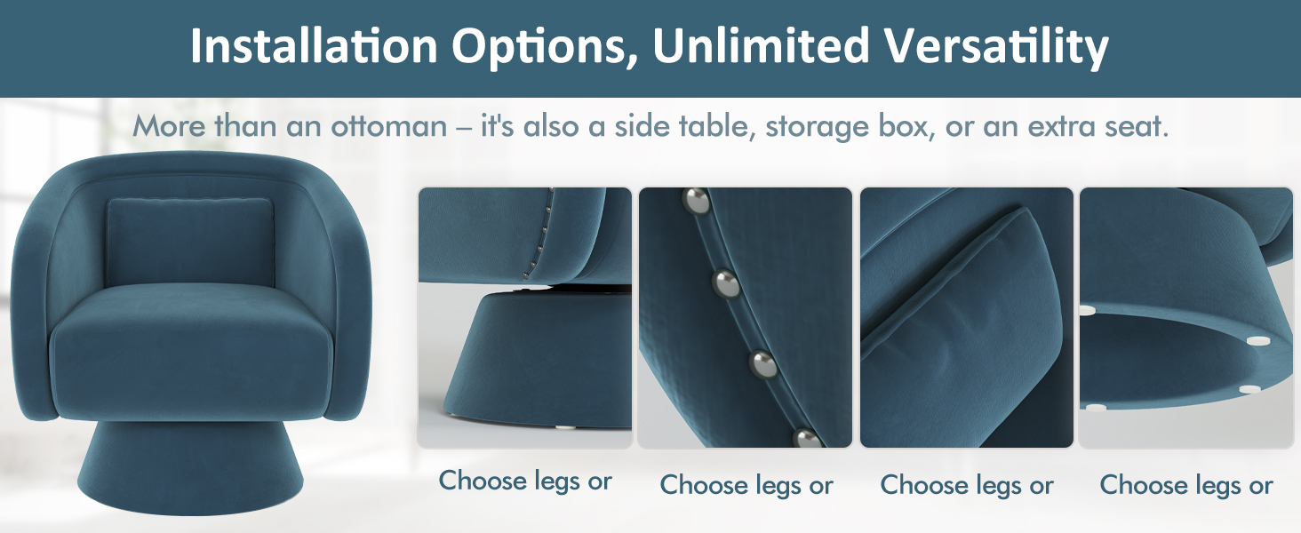 Mid Century Blue Swivel Accent Chairs with 360 Degree Rotation