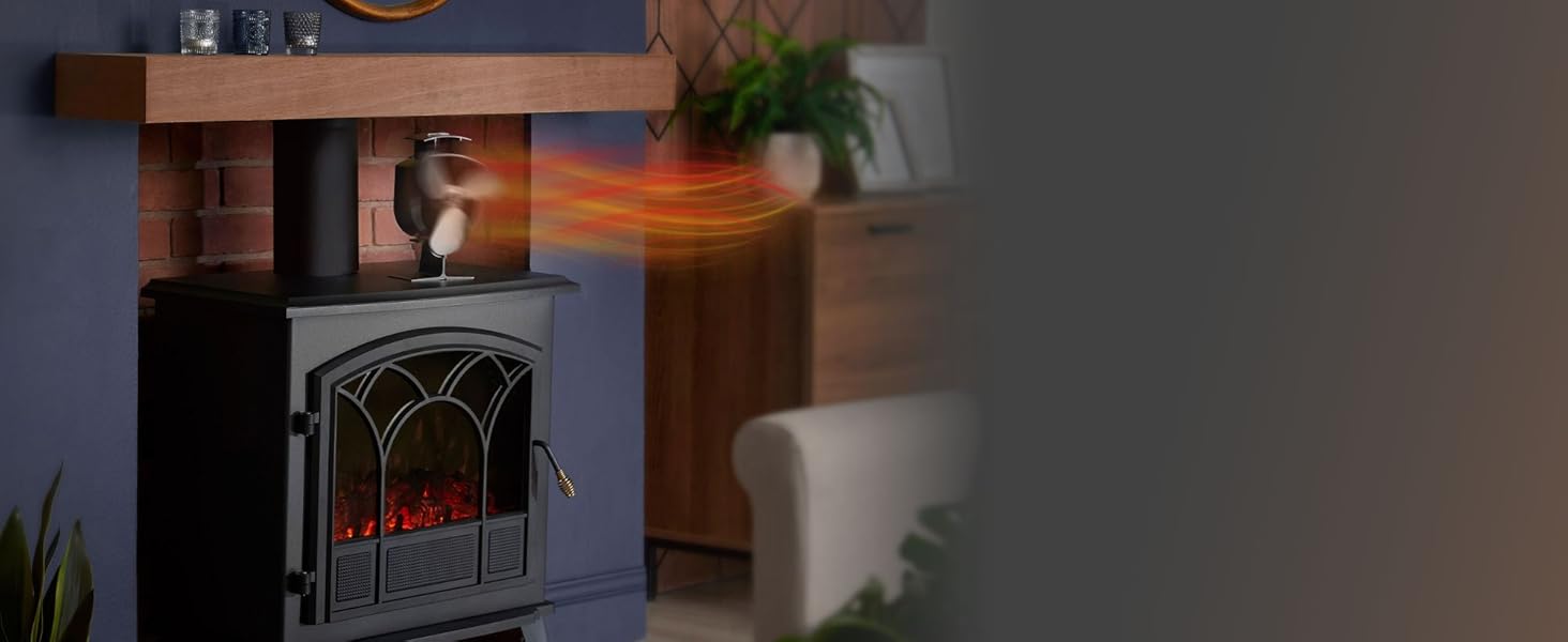 VonHaus Stove Fan Log Burner Fan with 3 Blades, Heat Powered Fan for