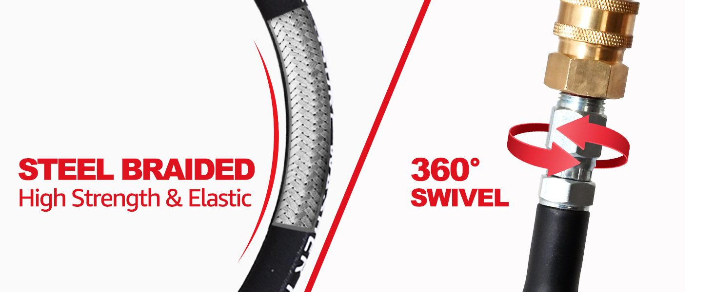 YAMATIC Kink Resistant Pressure Washer Hose 25FT, Wear