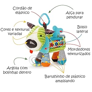 Setas apontando para as características do cachorro.