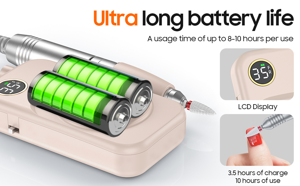 large capacity battery 3600mAh which charges for about 3 hours, can be used for up to 8-10 hours