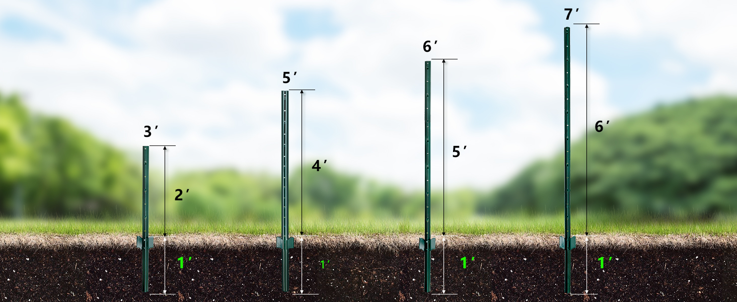 Gtongoko 5 Feet Sturdy Duty Metal Fence Post, Pack of 10