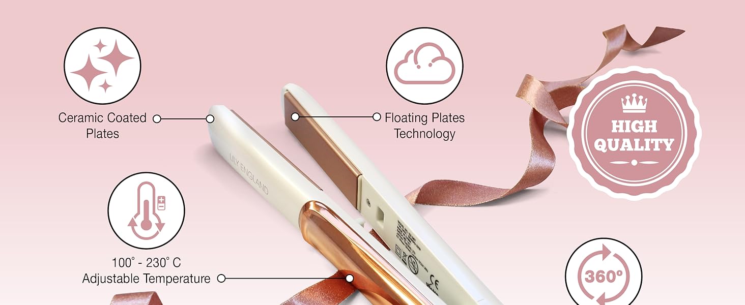 Lily England Ceramic Hair Straighteners for Women 2 in 1 Hair