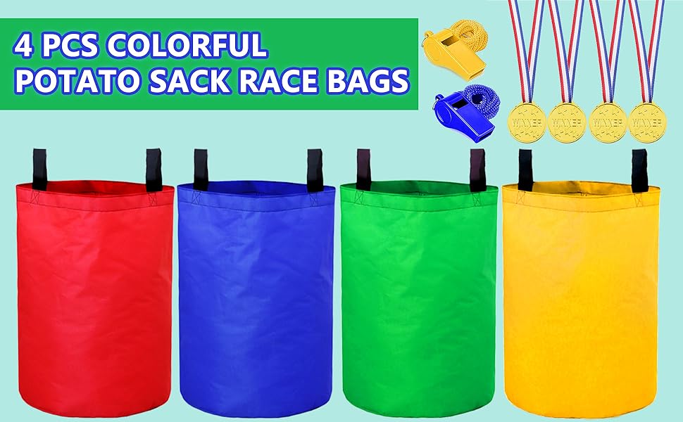 Potato Sack Race Bags, Colorful Durable Sack Race Bags Outdoor Lawn Games for Kids & Childrens