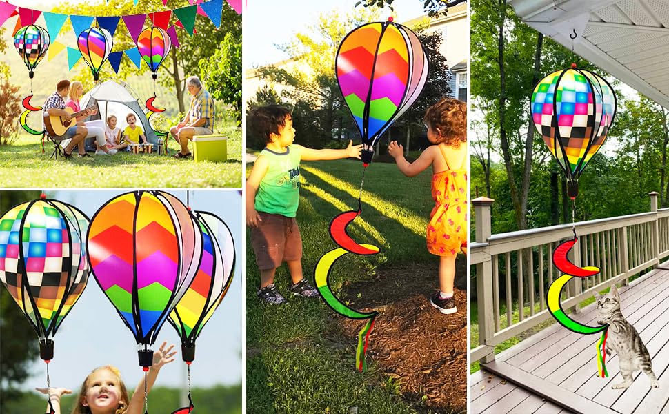 Hot Air Balloon Wind Spinner HADEEONG 3Pcs Rainbow Garden Pinwheels Whirligigs Wind Spinner