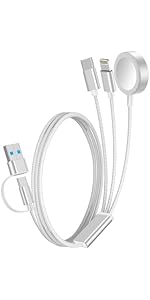 1Pack Travel Essentials 3-in-2 Multi Fast Charging Cable for Apple Watch Charger