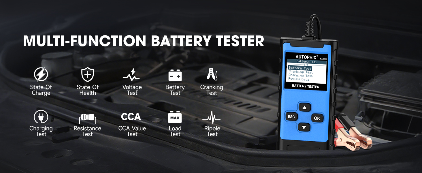 AUTOPHIX BAS100 Car Battery Tester 24V 12V Automotive Alternator Tester Battery Load Tester