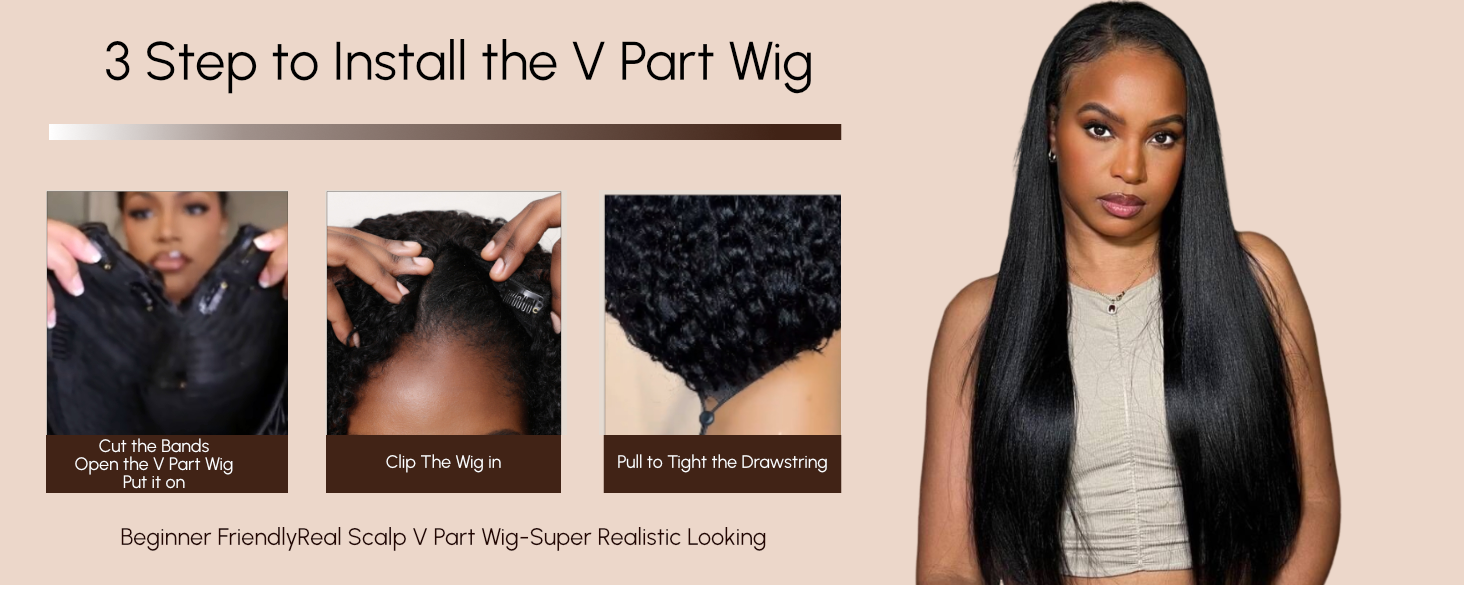 unice easicontour yaki straight v part wig human hair for women real glueless wigs beginner friendly