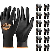 OKIAAS Work Gloves for Men，Ultra Thin and Lightweight Working Gloves with Grip, 12 Pairs Bulk Pac...