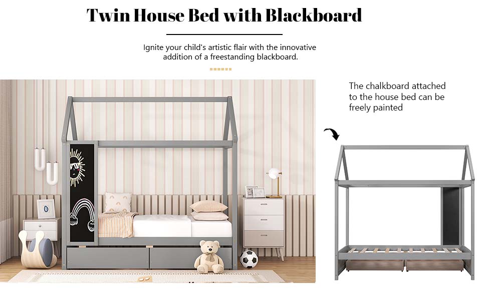 Twin Bed Frame/Kids House Bed Frame with Storage Drawers