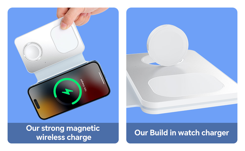 Wireless Charging Station for Apple, Aluminum Foldable 3 in 1